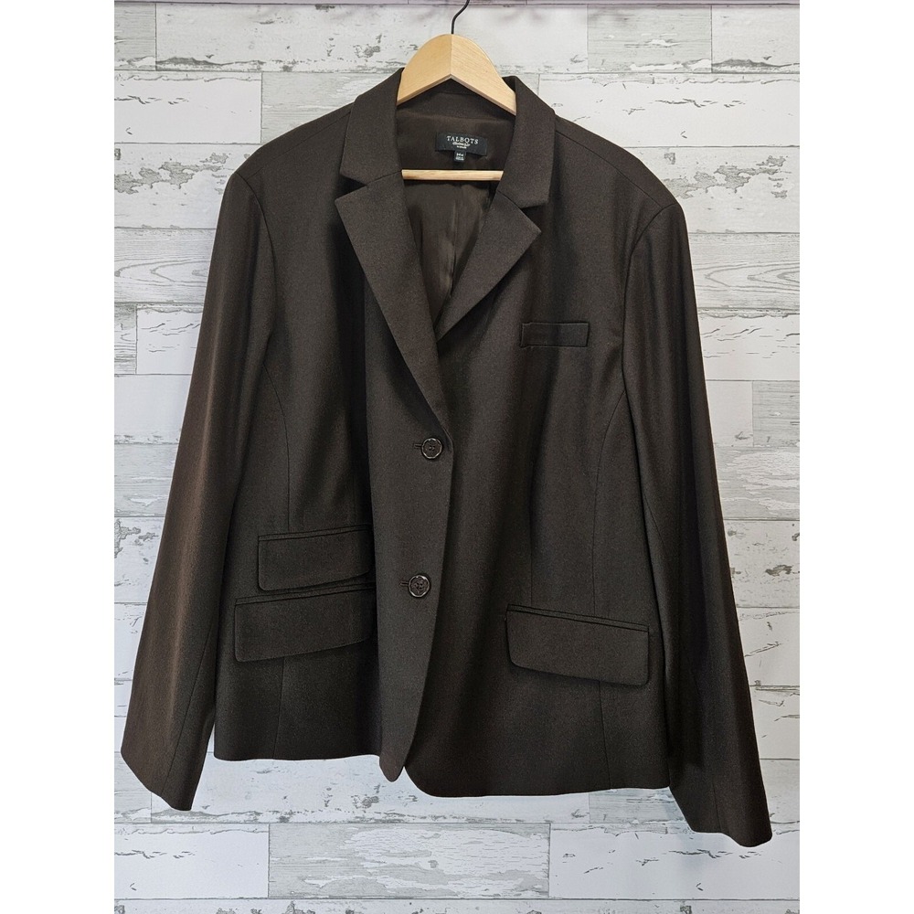 Talbots Woman Blazer 24W Dark Brown Wool Blend Stretch Two Button Jacket